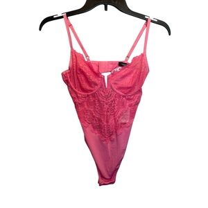 INC International Concepts Lingerie Micro Lace Bodysuit Pink Gemstone Small New